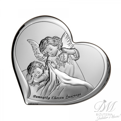 Obrazek srebrny Aniołek z dzieckiem serce