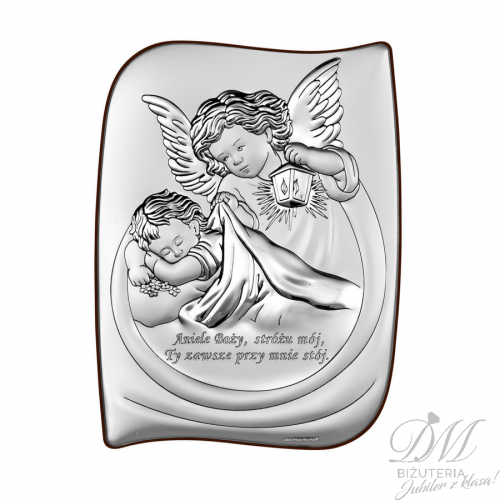 Obrazek srebrny Aniołek z dzieckiem Chrzest